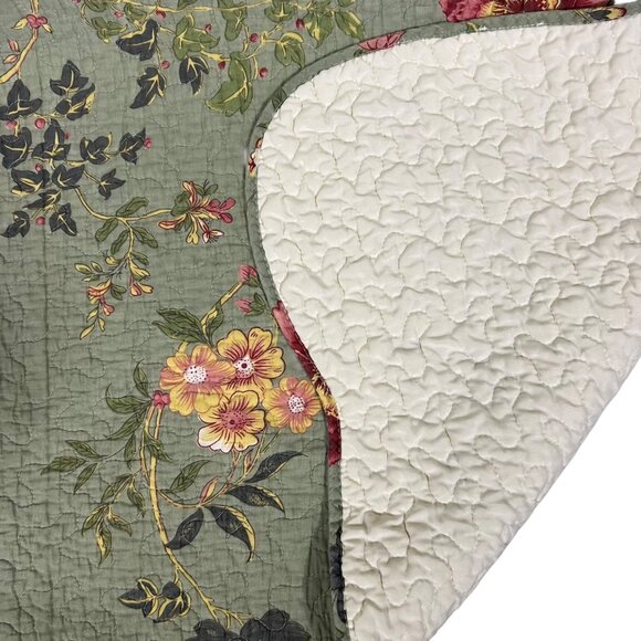 Pem America Green Floral Cottage French Country Farmhouse Quilt & Sham Set Twin - Picture 6 of 7